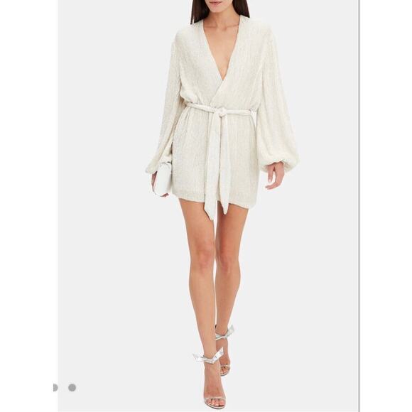 Retrofete Embellished Sequins Gabrielle Wrap Dress White Women's Size S NWT - Picture 2 of 12